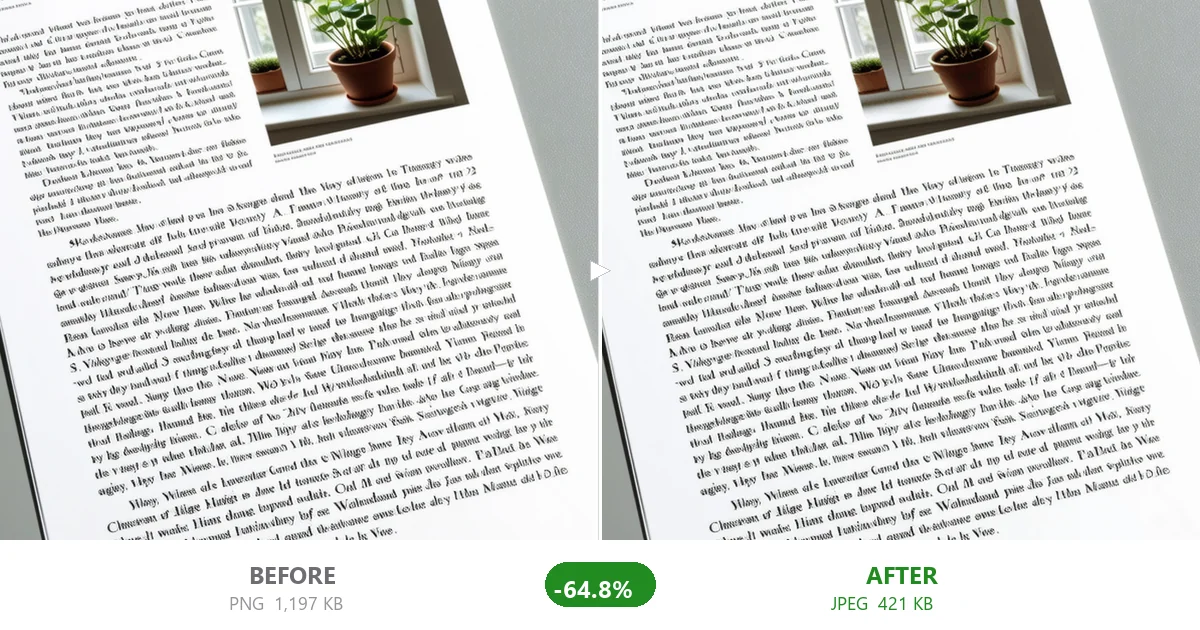 Document PNG8 compression via CompactJPG — 1,197 KB to 421 KB, 64.8% reduction