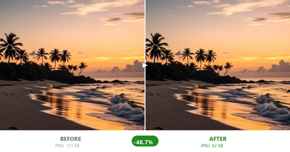 WebP format compression via CompactJPG — 121 KB to 62 KB, 48.7% reduction